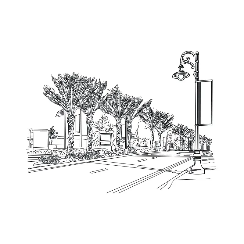 Free Beautiful Street Vector Line Art Design