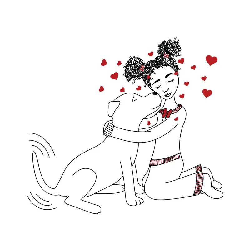 Free Dog Loving Line Art Girl Vector Design