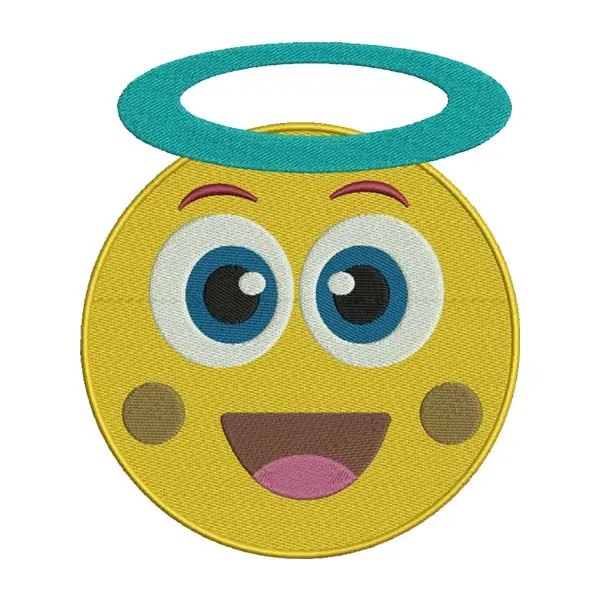 Grinning Face with Halo and Big Eyes Emoji Embroidery Design