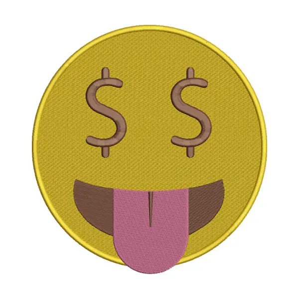 Smiling Dollar Face with Tongue Emoji Embroidery Design