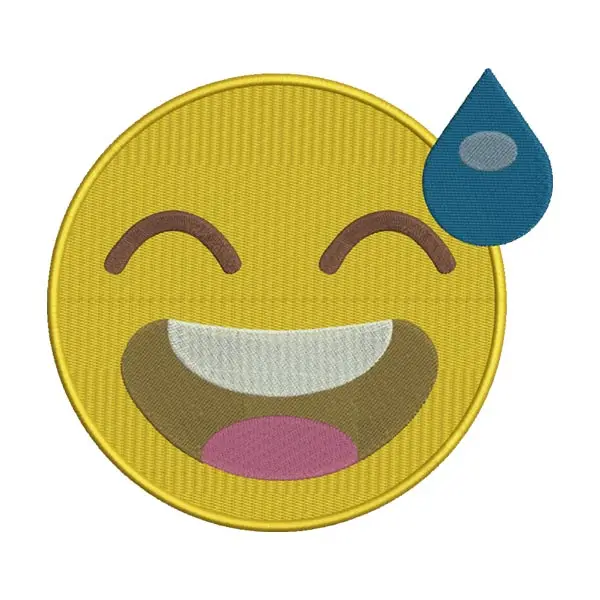 Smiling Face with Sweat Emoticon Emoji Embroidery Design