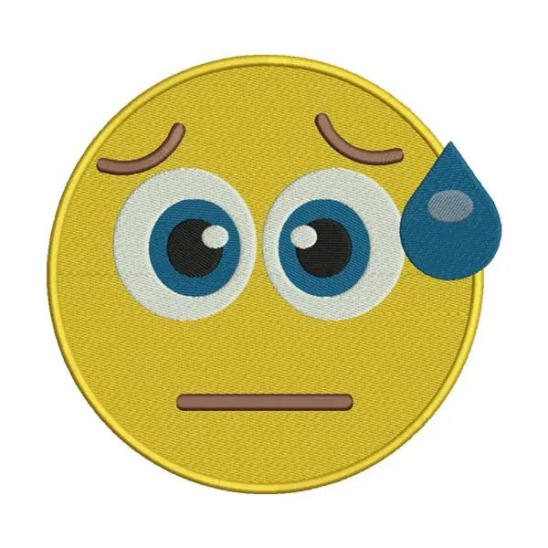 Anxious Face with Sweat Emoticon Emoji Embroidery Design