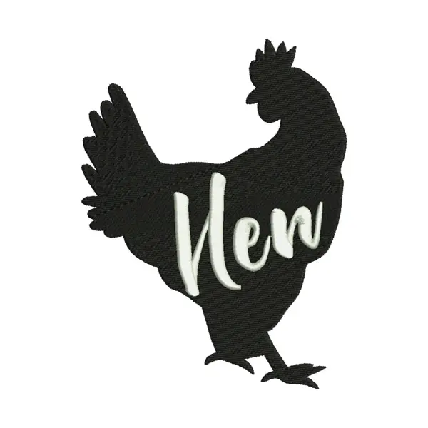 Exotic Hen Caption Chicken Silhouette Embroidery Design