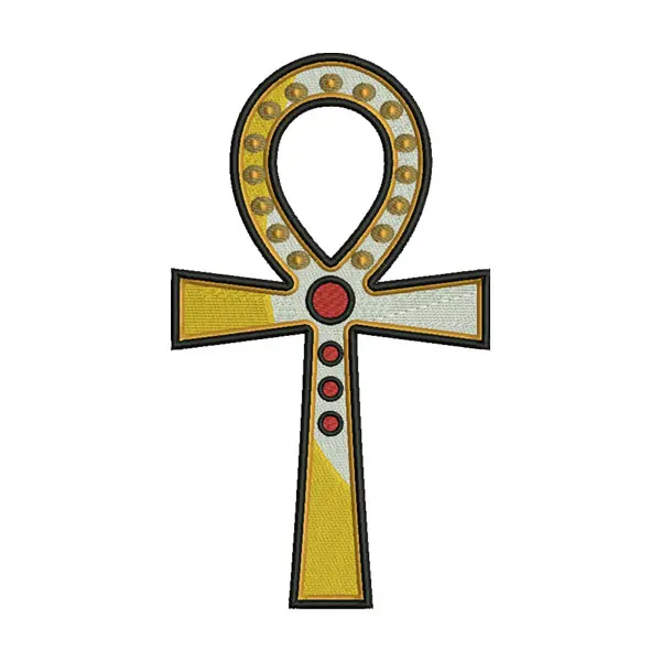 Golden Ankh Cross with Loop on Top Embroidery Design