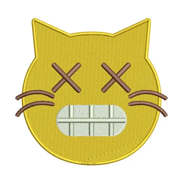 Cross-Eyes Grimacing Cat Emoji Embroidery Design