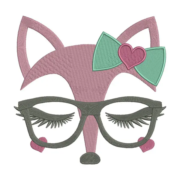 Cute Fox with Glasses Embroidery Design
