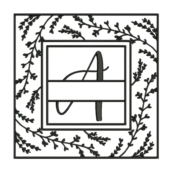 Floral Square Frame Alphabet a Monogram Embroidery Design