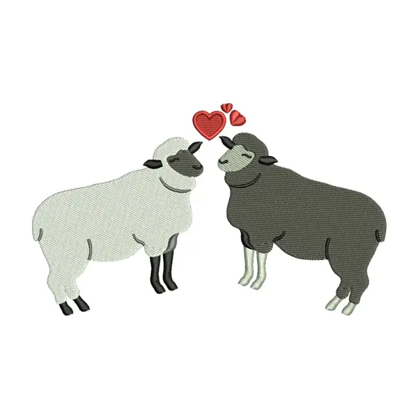Sheep in Love Embroidery Design