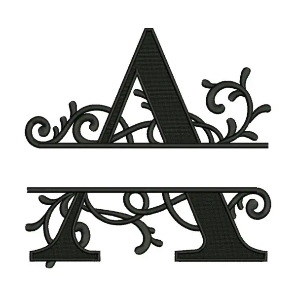 Floral Split Monogram Letter a Embroidery Design