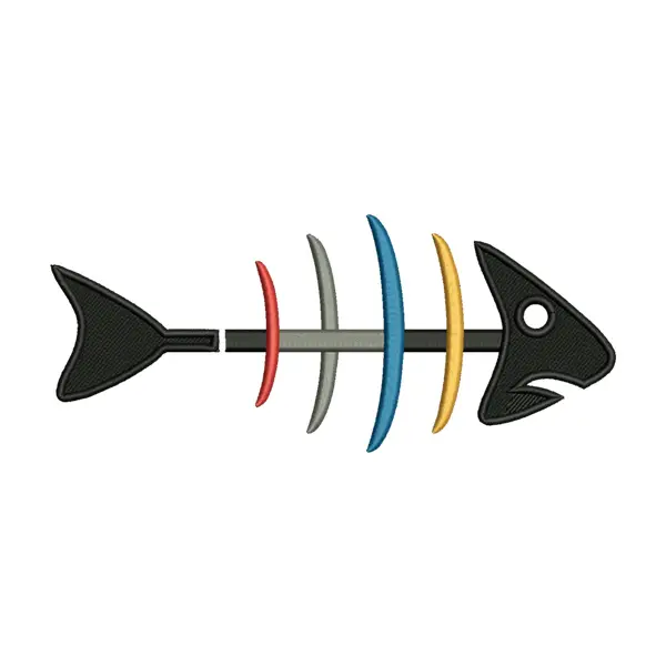 Multicolor Fish Skeleton Embroidery Design