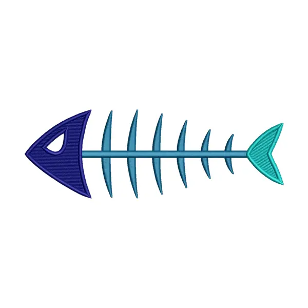 Blue Fish Skeleton Embroidery Design
