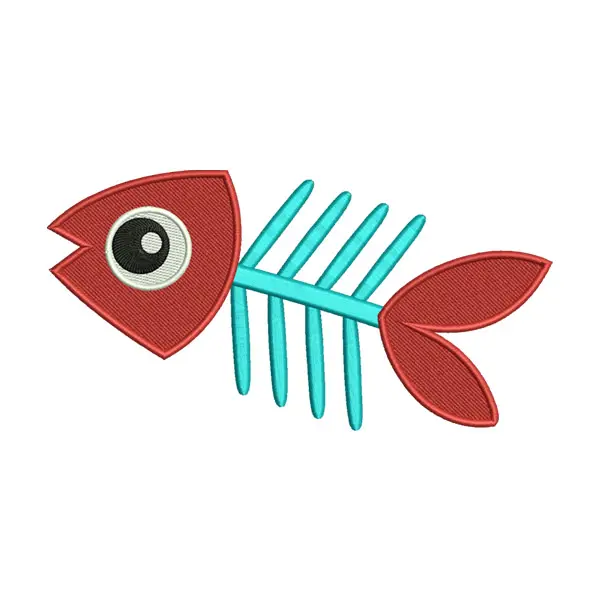 Red & Aqua Fish Skeleton Embroidery Design