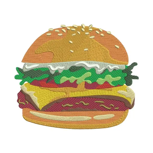 Burger Embroidery Design – Fast Food Patch