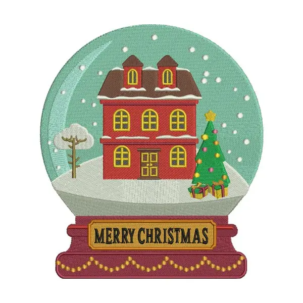Christmas House Snow Globe Embroidery Design