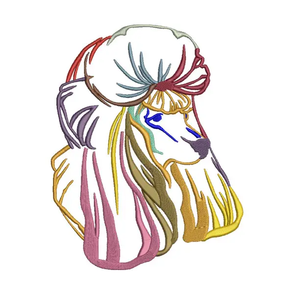 Poodle Embroidery Design – Colorful Dog Line Art Patch File
