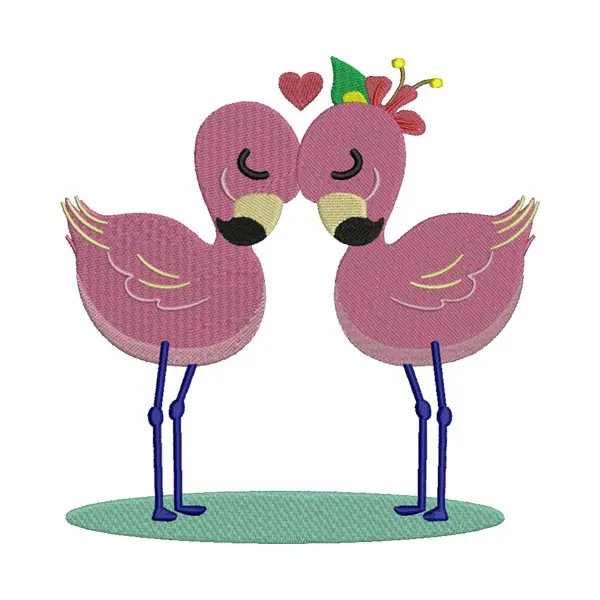 Romantic Flamingo Birds in Love Embroidery Design