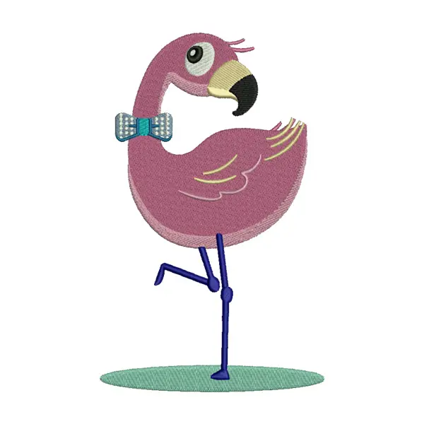 Shy Bowtie Flamingo Embroidery Design