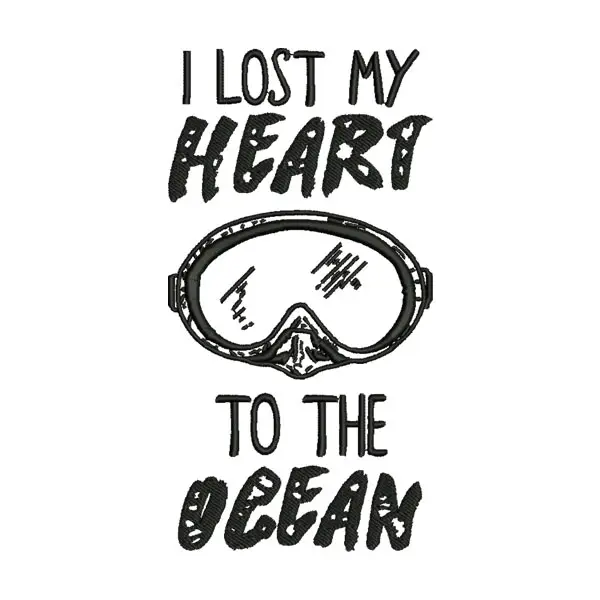 “I Lost My Heart to the Ocean” Dive Mask Machine Embroidery File