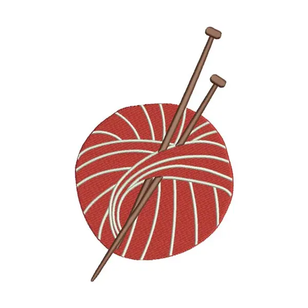 Red Yarn Ball with Knitting Needles Embroidery Design