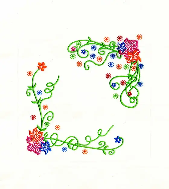 Floral Corner Embroidery Design – Multicolor