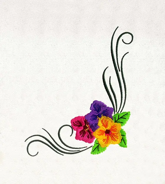 Multicolored Floral Corner Embroidery Design – Elegant