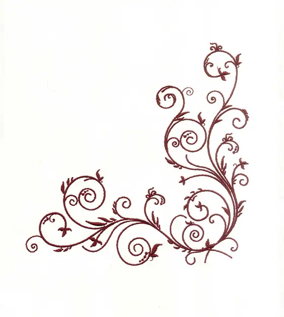 Elegant Maroon Swirl Vine Corner Embroidery Design