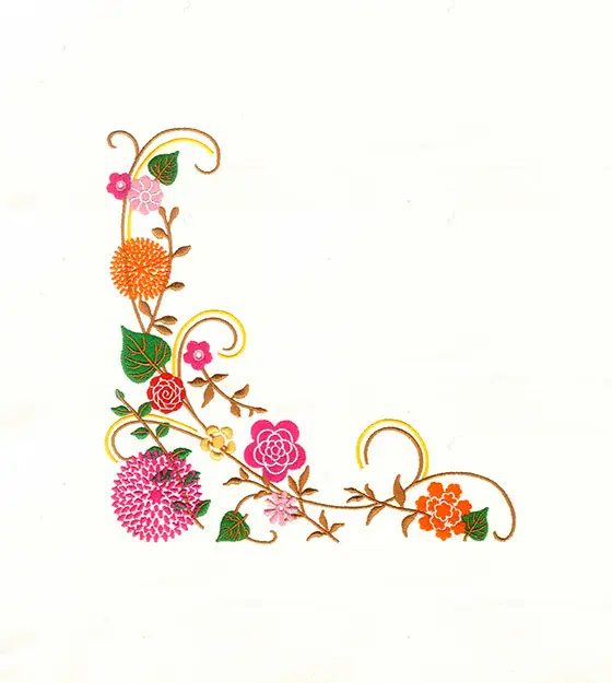 Multicolored Floral Vine Corner Embroidery Design