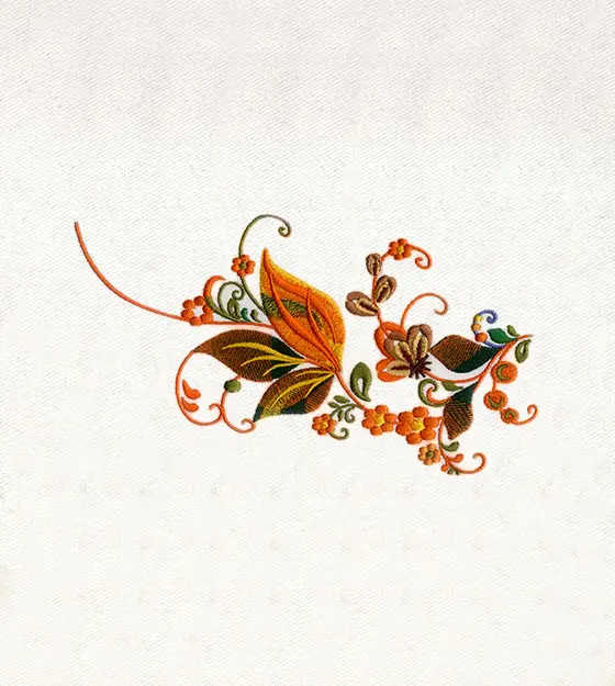 Autumn Leaves & Floral Vines Embroidery Design