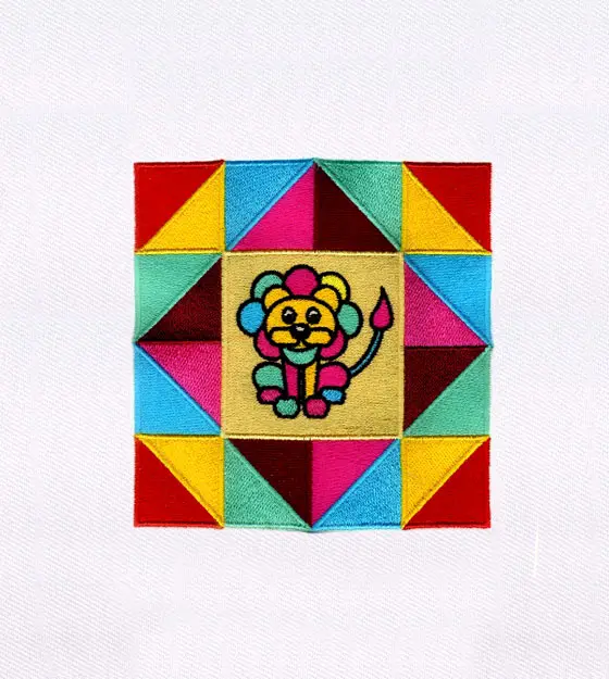 Exotic Bright Color Geometric Lion Embroidery Design
