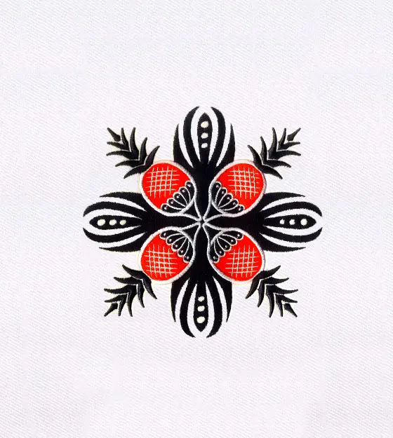 Bold Black & Red Floral Geometric Embroidery Design