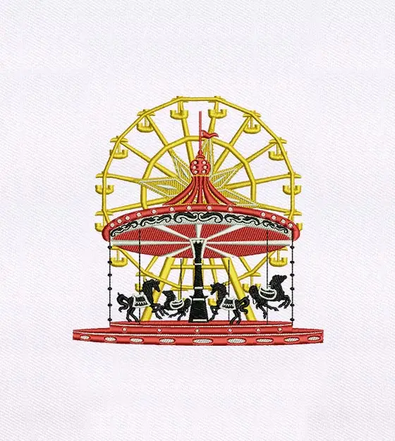 Carousel & Ferris Wheel Embroidery Design