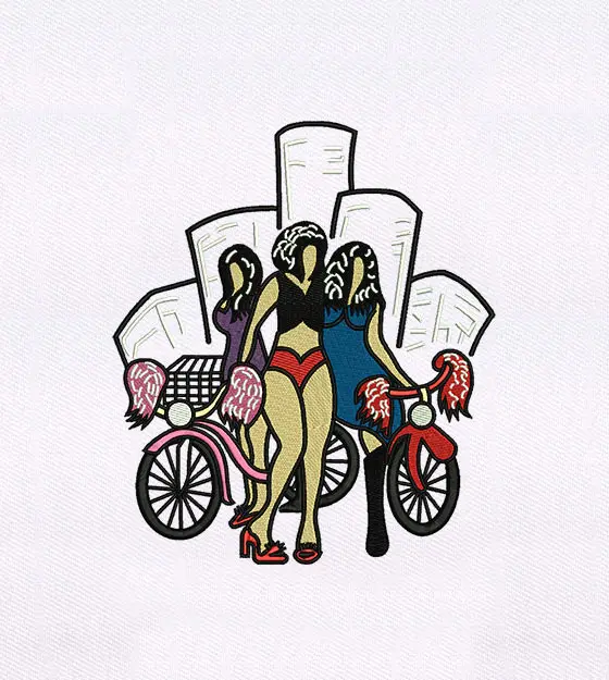 Urban Girls Riding Bikes Embroidery Design