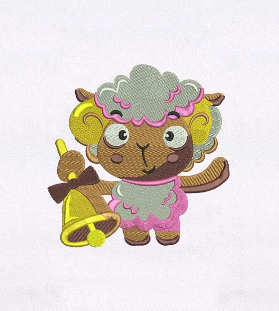 Cute Sheep with Bell Embroidery Design