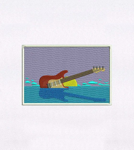 Guitar Sunset Landscape Embroidery Design