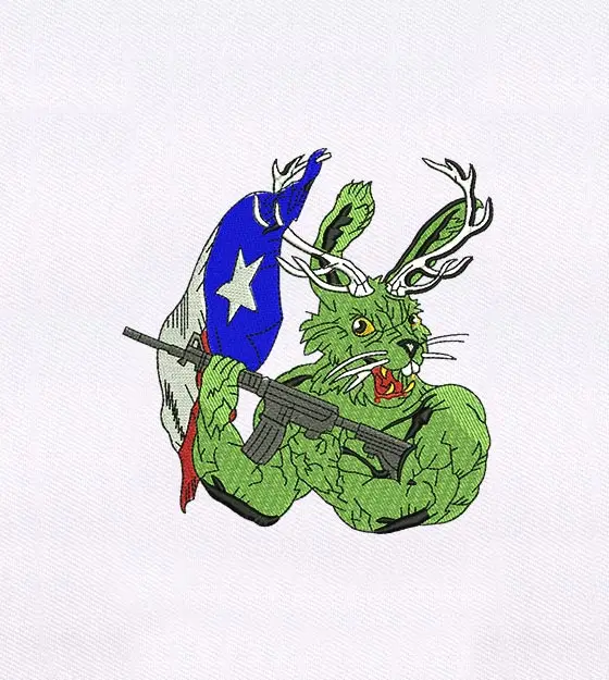 Enthusiastic Rabbit with Antlers Embroidery Design