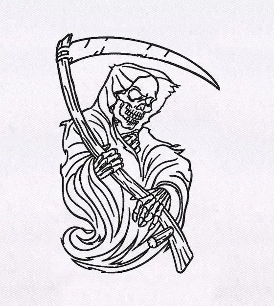 Grim Reaper Line Art Embroidery Design