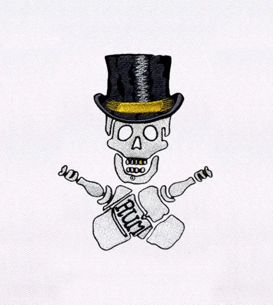 Skeleton with Top Hat & Crossed Rum Bottles Embroidery Design