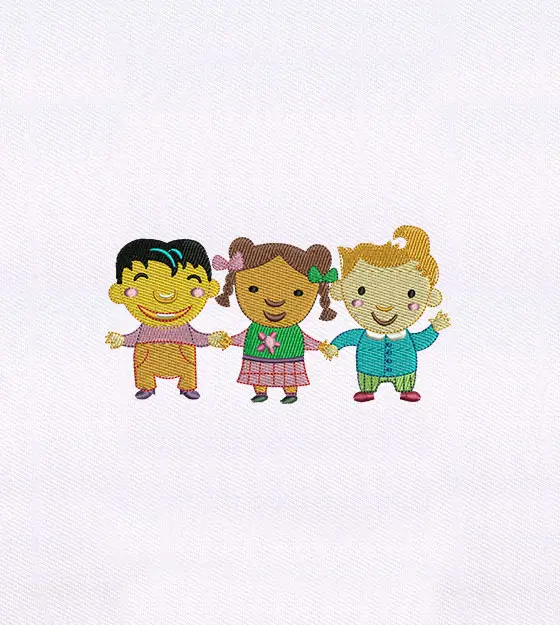 Cute Kids Holding Hands Embroidery Design