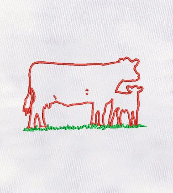 Dairy Cow & Calf Line Art Embroidery Design