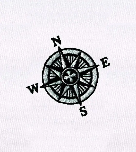 Classic Black and White Compass Embroidery Design