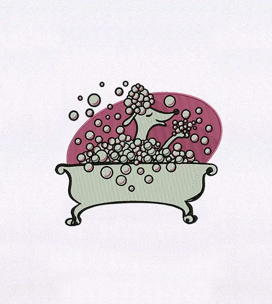 Bubble Soaked Bathing Dog Embroidery Design