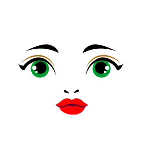 Green Cute Beady Eyes Red Lips Mermaid Face Vector Art