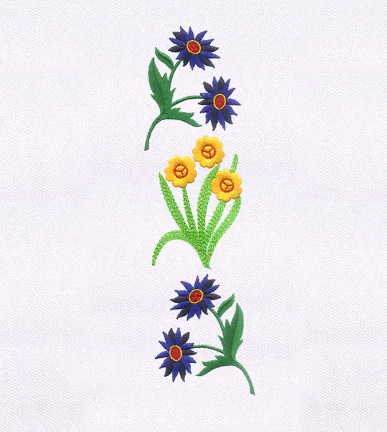 Yellow and Blue Stunning Flowers Embroidery Design