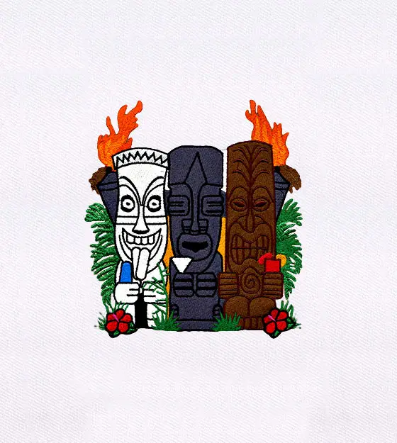 Exquisite Hawaiian Tiki Statues Embroidery Design