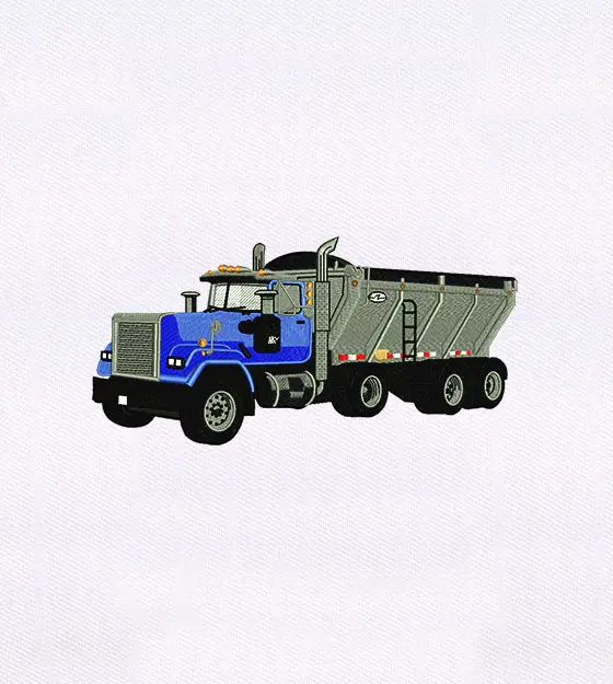 Blue and Gray Trash Dump Truck Embroidery Design