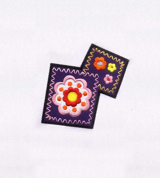 Exotic Flowers in Squares Embroidery Design