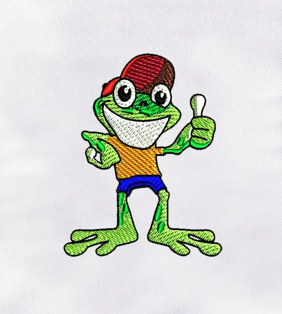Thumbs up Frog Cartoon Character Embroidery Design