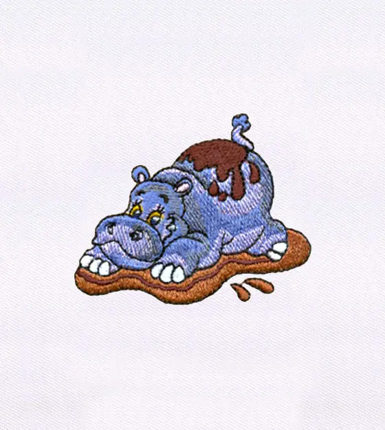 Happily Playing in the Mud Hippo Embroidery Design