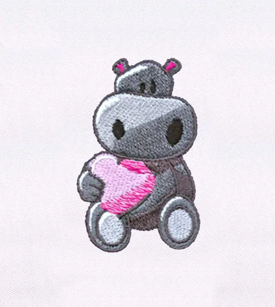 Lovable Heart Carrying Hippo Embroidery Design