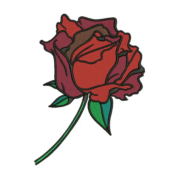Red Rose with Stem Embroidery Design